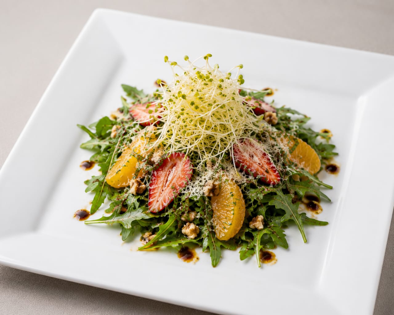 Brezza del Frutteto: salada com rúcula, morango, laranja e nozes